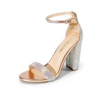DREAM PAIRS Women's Heeled Sandals - Classic Comfort,Size 6,Rose Gold-Rhinestone,HI-CHUNK-1
