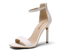 DREAM PAIRS Women's Heeled Sandals,Size 6.5,White/Pu,SDHS2215W