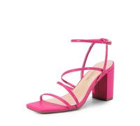 DREAM PAIRS Women's Heels Chunky Block Strappy Square Open Toe Ankle Buckle Heeled Sandals Wedding Party Dress Shoes SDHS2428W,Size 5.5,Hot Pink,SDHS2428W