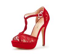 DREAM PAIRS Womens High Heel Sandals Wedding Bridal Prom Party Dress Shoes SWAN_16,Size 9,Red,SWAN_16
