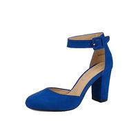 DREAM PAIRS Womens High Heels Closed Toe Court Shoes Block Ankle Strap Ladies Sandals for Wedding,Size 3.5,Royal/Blue/Suede,Angela