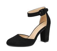 DREAM PAIRS Womens High Heels Closed Toe Court Shoes Block Ankle Strap Ladies Sandals for Wedding,Size 7,Black/Suede,Angela