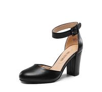 DREAM PAIRS Womens High Heels Closed Toe Court Shoes Block Ankle Strap Ladies Sandals for Wedding,Size 6.5,Black-Pu,Angela