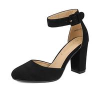 DREAM PAIRS Womens High Heels Closed Toe Court Shoes Block Ankle Strap Ladies Sandals for Wedding,Size 7.5,Black/Nubuck,Angela