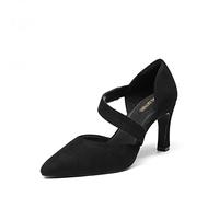 DREAM PAIRS Women's High Heels Comfortable Work Pumps,Black-Suede,5