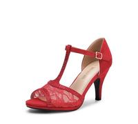 DREAM PAIRS Women's High Heels, Rhinestone Metallic Upper, 7.6 cm Stiletto Heel, 0.64 cm Platform, Padded Insole, Wedding Party Evening Shoes, Size 7,Red-Suede,AMORE_2