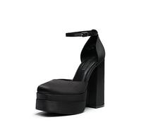 DREAM PAIRS Women's High Platform Closed Heels,Black-Satin,6