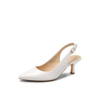 DREAM PAIRS Women's Kitten Heel Slingback Pointed Closed Toe Low Stiletto Heels Dress Bridal Elegant Wedding Pumps Shoes,Size 6,White-Pu,SDPU2444W