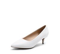 DREAM PAIRS Women's Kitten Heels Pointed Toe Dress Court Shoes Moda,Size 8,White-Pu,Moda