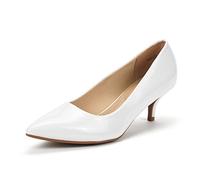 DREAM PAIRS Women's Kitten Heels Pointed Toe Dress Court Shoes Moda White Pat Size 8.5 US/ 6.5 UK
