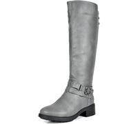 DREAM PAIRS Women's Knee High Boots, Buckle Riding Boots,Size 9,Grey,UNCLE