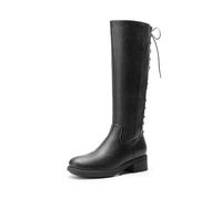 DREAM PAIRS Women's Knee-High Boots, Comfortable Chunky Block Heel Pointed Toe Pull On Side Zipper Suede Slouch Riding Boots SDKB2423W,Size 7,Black-Pu,SDKB2423W