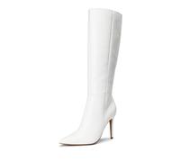 DREAM PAIRS Women's Knee-High Boots, Comfortable Chunky Block Heel Pointed Toe Pull On Side Zipper Suede Slouch Riding Boots for Young ladies,Size 6.5,White-Pu,SDKB2311W