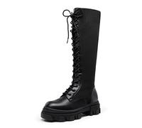 DREAM PAIRS Women's Knee-High Boots, Comfortable Chunky Block Heel Pointed Toe Pull On Side Zipper Suede Slouch Riding Boots,Size 4.5,Black/Knitting,SDKB221W