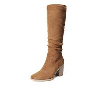 DREAM PAIRS Women's Knee-High Boots, Comfortable Chunky Block Heel Pointed Toe Pull On Side Zipper Suede Slouch Riding Boots,Size 9,Camel,SDKB2308W