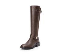DREAM PAIRS Women's Knee-High Boots, Comfortable Chunky Block Heel Pointed Toe Pull On Side Zipper Suede Slouch Riding Boots,Size 9,Brown,Utah-1