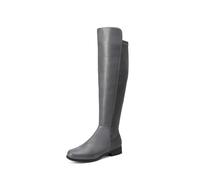 DREAM PAIRS Women's Knee-High Boots, Comfortable Chunky Block Heel Pointed Toe Pull On Side Zipper Suede Slouch Riding Boots SDKB2404W,Size 8,Grey-Pu,SDKB2404W
