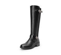 DREAM PAIRS Women's Knee-High Boots, Comfortable Chunky Block Heel Pointed Toe Pull On Side Zipper Suede Slouch Riding Boots,Size 6.5,Black,Utah-1