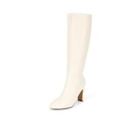 DREAM PAIRS Women's Knee-High Boots, Comfortable Chunky Block Heel Pointed Toe Pull On Side Zipper Suede Slouch Riding Boots,Size 6.5,Beige-Pu,SDKB2415W