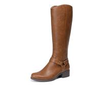 DREAM PAIRS Women's Knee-High Boots, Comfortable Chunky Block Heel Pointed Toe Pull On Side Zipper Suede Slouch Riding Boots,Size 6.5,Brown,SDKB2312W