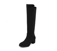 DREAM PAIRS Women's Knee-High Boots, Comfortable Chunky Block Heel Pointed Toe Pull On Side Zipper Suede Slouch Riding Boots,Size 7,Black,JENNIFER-3