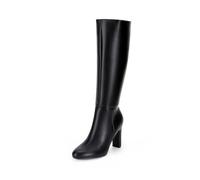 DREAM PAIRS Women's Knee-High Boots, Comfortable Chunky Block Heel Pointed Toe Pull On Side Zipper Suede Slouch Riding Boots,Size 6,Black-Pu,SDKB2415W