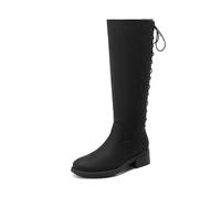 DREAM PAIRS Women's Knee-High Boots, Comfortable Chunky Block Heel Pointed Toe Pull On Side Zipper Suede Slouch Riding Boots SDKB2423W,Size 6.5,Black-Nubuck,SDKB2423W