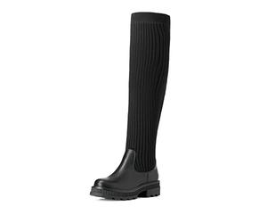 DREAM PAIRS Women's Knee High Boots, Over The Knee Sock Boots with Stretchy Knitted Shaft, Durable Stud Sole, Warm and Stylish for Winter, Daily Use, Size 6.5,Black,SDOB2201W-E