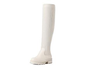 DREAM PAIRS Women's Knee High Boots, Over The Knee Sock Boots with Stretchy Knitted Shaft, Durable Stud Sole, Warm and Stylish for Winter, Daily Use, Size 5,Beige,SDOB2201W-E