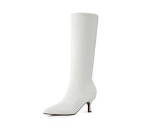 DREAM PAIRS Women's Knee High Kitten Heel Boots Sexy Pointed Toe Fashion Long Tall Boots,Size 7.5,White,DWUMKB2507