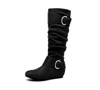 DREAM PAIRS Women's Knee High Low Hidden Wedge Boots Suede Faux Fur Lining Side Zipper Knee High Buckle Boots,Size 9,Black/Suede,URA