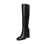 DREAM PAIRS Women's Knee High Square Toe Heel Boots | 3.35-in Chunky Block Heeled,Side Zipper,Anti-Slip Outsole,Faux Leather,Tall Long Boots for Fashion Dressy Party Daily