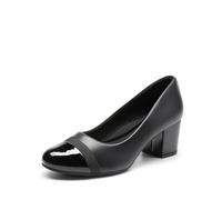 DREAM PAIRS Women's Low Block Heel Round Toe Dress Pumps,Black-Pat,6