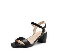 DREAM PAIRS Women's Low Heels Block Open Toe Ankle Strap Classic Short Chunky Sandals with Buckle for Daily Work Wedding Party SDHS2412W,Size 5.5,BLACK-PU,SDHS2412W