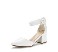 DREAM PAIRS Womens Low Mid Block Heels Mary Jane Ladies Ankle Strap Court Shoes Sandals Annee White Pu Size 11 US/ 9 UK