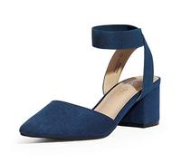 DREAM PAIRS Womens Low Mid Block Heels Mary Jane Ladies Ankle Strap Court Shoes Sandals,Size 3.5,Navy/Suede,NICHOLES