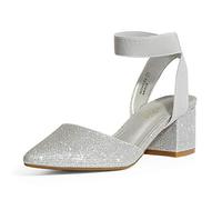 DREAM PAIRS Womens Low Mid Block Heels Mary Jane Ladies Ankle Strap Court Shoes Sandals,Size 3.5,Silver/Glitter,NICHOLES