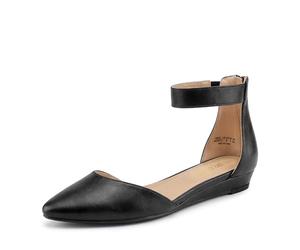 DREAM PAIRS Women's Low Wedge Ankle Strap Flats Ballet Flats Shoes,Size 5.5,Black/Nubuck,AMIGA