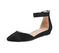 DREAM PAIRS Women's Low Wedge Ankle Strap Flats Ballet Flats Shoes,Size 6.5,Black/Nubuck,AMIGA