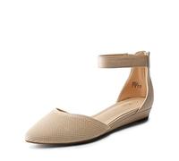 DREAM PAIRS Women's Low Wedge Ankle Strap Flats Ballet Flats Shoes,Size 6.5,Nude-Knit,AMIGA-1
