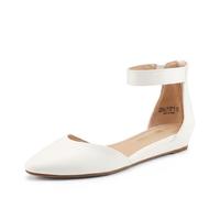 DREAM PAIRS Women's Low Wedge Ankle Strap Flats Ballet Flats Shoes,Size 7,White/pu,AMIGA
