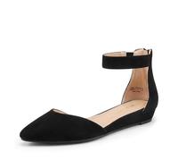 DREAM PAIRS Women's Low Wedge Ankle Strap Flats Ballet Flats Shoes,Size 9,Black/Nubuck,AMIGA
