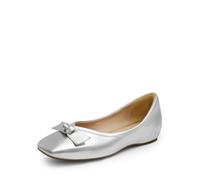 DREAM PAIRS Women's Low Wedge Dressy Flats, Comfortable Bow Tie and Casual Square Toe Rhinestone Wedding Shoes for Work,Size 8,Silver-Metallic,SDFA2309W