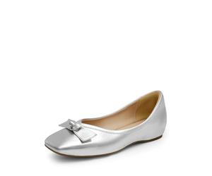 DREAM PAIRS Women's Low Wedge Dressy Flats, Comfortable Bow Tie and Casual Square Toe Rhinestone Wedding Shoes for Work,Size 8,Silver-Metallic,SDFA2309W
