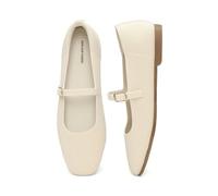 DREAM PAIRS Women's Mary Jane Ballet Flats, Comfortable Knit Square Toe Dressy Shoes with Adjustable Buckle, Breathable Foldable Arch Support for Work Office Business,Size 9,Nude,SDFA26022W