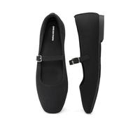 DREAM PAIRS Women's Mary Jane Ballet Flats, Comfortable Knit Square Toe Dressy Shoes with Adjustable Buckle, Breathable Foldable Arch Support for Work Office Business,Size 7,Black,SDFA26022W