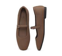 DREAM PAIRS Women's Mary Jane Ballet Flats, Comfortable Knit Square Toe Dressy Shoes with Adjustable Buckle, Breathable Foldable Arch Support for Work Office Business,Size 7,Brown,SDFA26022W