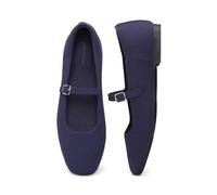 DREAM PAIRS Women's Mary Jane Ballet Flats, Comfortable Knit Square Toe Dressy Shoes with Adjustable Buckle, Breathable Foldable Arch Support for Work Office Business,Size 6.5,Navy,SDFA26022W