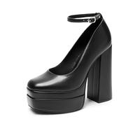 DREAM PAIRS Women's Mary Jane Platform Heel Pumps,Black-Pu,4