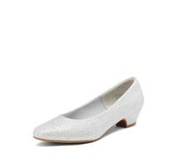 DREAM PAIRS Womens Mid Block Heels Ladies Low Court Shoes Party Wedding Shoes Round Toe Pumps Mila,Size 6.5,Silver/Glitter,Mila